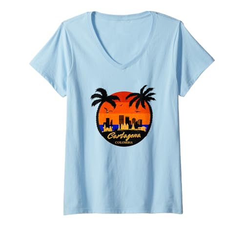 Damen Kolumbien Cartagena T-Shirt mit V-Ausschnitt von Souvenirladen in Cartagena, Kolumbien
