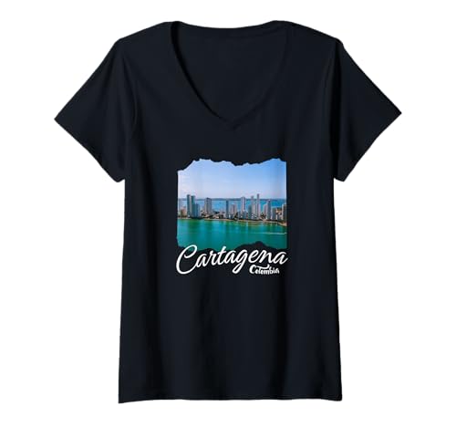 Damen Kolumbien Cartagena T-Shirt mit V-Ausschnitt von Souvenirladen in Cartagena, Kolumbien