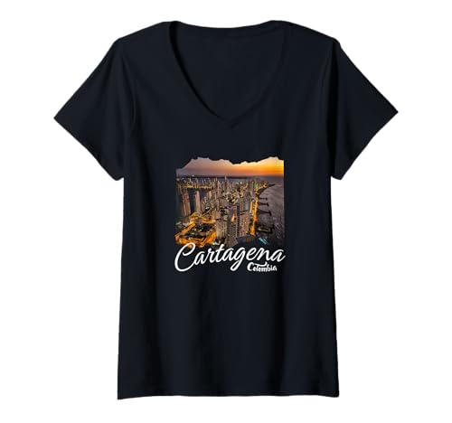 Damen Kolumbien Cartagena T-Shirt mit V-Ausschnitt von Souvenirladen in Cartagena, Kolumbien