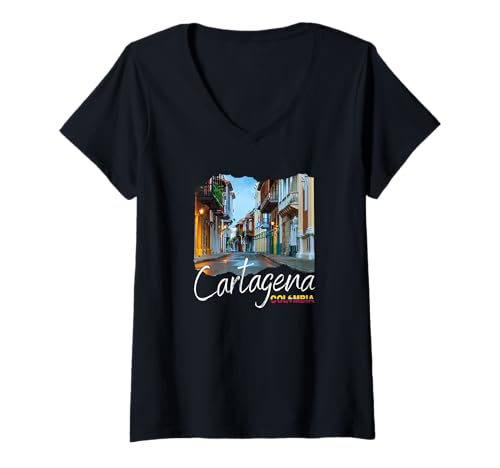 Damen Kolumbien Cartagena T-Shirt mit V-Ausschnitt von Souvenirladen in Cartagena, Kolumbien