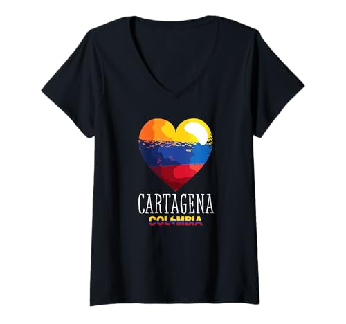 Damen Kolumbien Cartagena T-Shirt mit V-Ausschnitt von Souvenirladen in Cartagena, Kolumbien