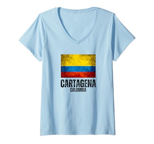 Damen Kolumbien Cartagena T-Shirt mit V-Ausschnitt von Souvenirladen in Cartagena, Kolumbien