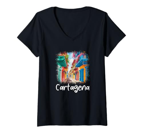 Damen Kolumbien Cartagena T-Shirt mit V-Ausschnitt von Souvenirladen in Cartagena, Kolumbien