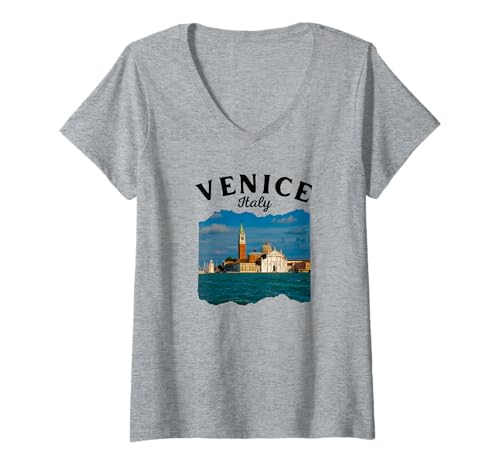 Damen Italien Venedig Souvenir/Venedig T-Shirt mit V-Ausschnitt Damen Italien Venedig Souvenir/Venedig T-Shirt mit V-Ausschnitt von Souvenirladen in Venedig, Italien