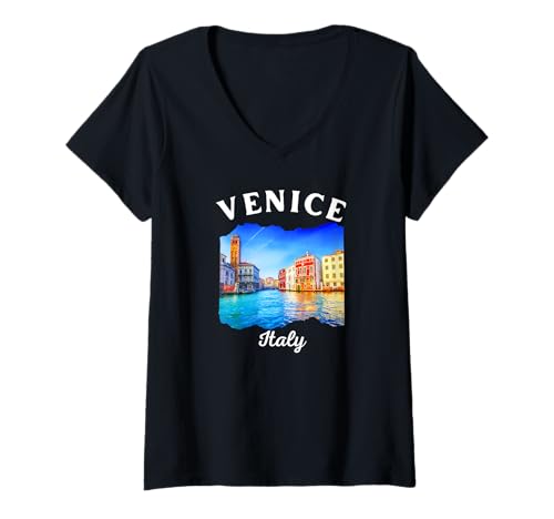 Damen Italien Venedig Souvenir/Venedig T-Shirt mit V-Ausschnitt Damen Italien Venedig Souvenir/Venedig T-Shirt mit V-Ausschnitt von Souvenirladen in Venedig, Italien
