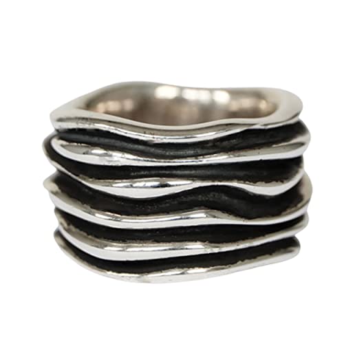 Sovats Linie abstrakt Statement Solid Ring 925 Sterlingsilber Oxidierte Oberfläche, Größe 64 von Sovats