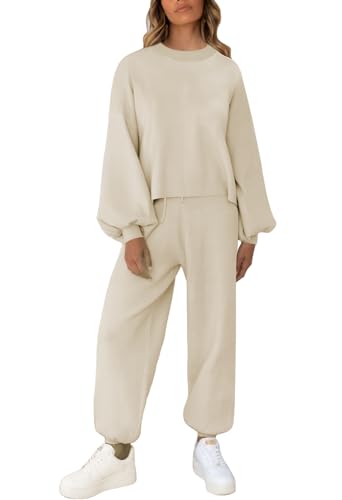 Sovoyontee Damen 2-Teiliges Jogginganzug Loungewear Lounge Set Sweatsuit Strickpullover Langarm Trainingsanzug Aprikose XL von Sovoyontee