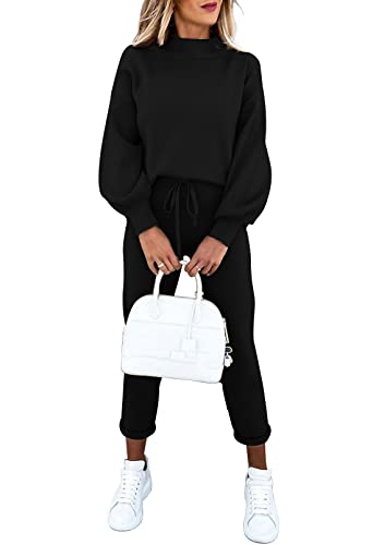 Sovoyontee Damen 2-Teiliges Outfits Set Langarm Trainingsanzug Pyjamas Hoher Hals Pullover Sweatshirt Lounge Schwarz XL Sovoyontee Damen 2-Teiliges Outfits Set Langarm Trainingsanzug Pyjamas Hoher Hals Pullover Sweatshirt Lounge Schwarz XL von Sovoyontee