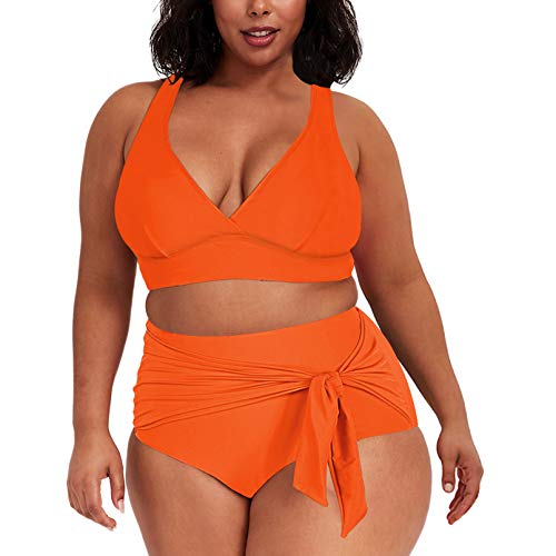 Sovoyontee Damen-Badeanzug, 2-teilig, Übergröße, hohe Taille, Triangel-Bikini-Set - Orange - XX-Large von Sovoyontee