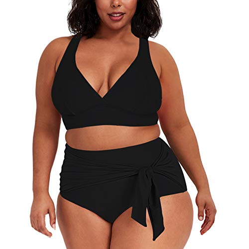 Sovoyontee Damen-Badeanzug, 2-teilig, Übergröße, hohe Taille, Triangel-Bikini-Set - Schwarz - XX-Large von Sovoyontee