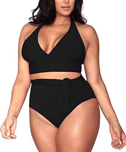 Sovoyontee Damen-Badeanzug, Übergröße, hohe Taille, Bauchkontrolle, Badeanzug, volle Abdeckung, Breiter Halfter Schwarz, XX-Large Mehr von Sovoyontee