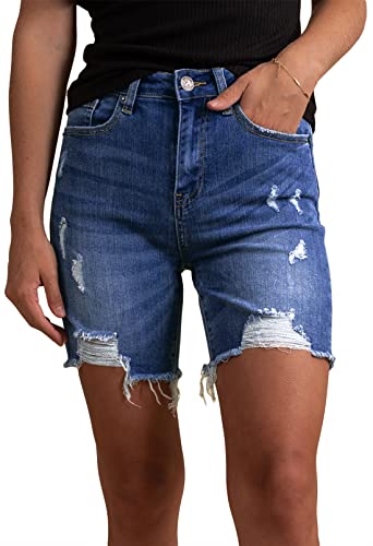 Sovoyontee Damen Bermuda Shorts Ripped Raw Saum High Waisted Distressed Denim Shorts Jean Shorts Sommer Blau L von Sovoyontee