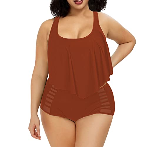 Sovoyontee Damen-Bikini-Set, Übergröße, mit Rüschen, hohe Taille, Badeanzug, 03 Burnt Orange, XX-Large Mehr von Sovoyontee