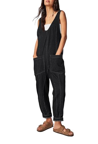 Sovoyontee Damen Casual Loose Sleeveless High Wais Jumpsuits Mit Taschen von Sovoyontee
