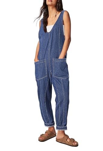 Sovoyontee Damen Casual Loose Sleeveless High Wais Jumpsuits Mit Taschen von Sovoyontee
