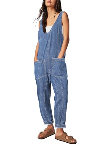 Sovoyontee Damen Casual Loose Sleeveless High Wais Jumpsuits Mit Taschen von Sovoyontee