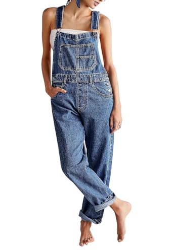 Sovoyontee Damen Latzhose Sommer Lockere Lange Jeans Jumpsuit Bib Overall Mit Trägern von Sovoyontee