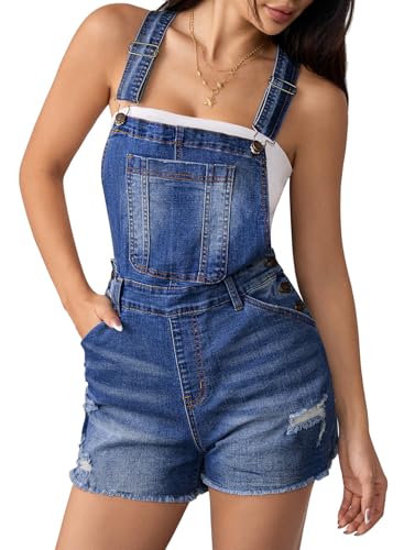 Sovoyontee Latzhosen Damen Jeans Overalls Shorts Casual Verstellbaren Trägern Hohe Taille Latzhose Taschen Dunkelblau S von Sovoyontee