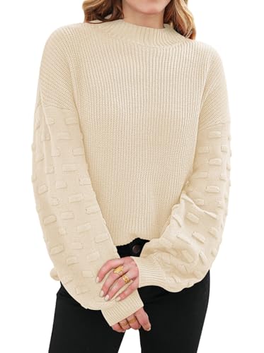 Sovoyontee Damen Herbst Oversized Rundhalsausschnitt Lange Puffärmel Grobstrick Pullover Pullover Tops, aprikose, Mittel von Sovoyontee