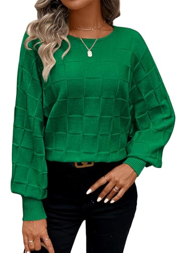 Sovoyontee Damen Herbst Pullover Stricktops Lang Fledermausärmel Rundhalsausschnitt Strickpullover Trendy Outfits Grün M von Sovoyontee