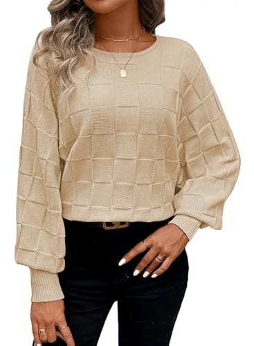 Sovoyontee Damen Herbst Pullover Tops Lang Fledermausärmel Rundhalsausschnitt Strickpullover Trendy Outfits Eierschalen S von Sovoyontee
