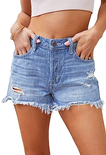 Sovoyontee Damen High Waist Ripped Stretch Jeans Hot Pants Jeans Shorts Sommer Destroyed Shorts von Sovoyontee