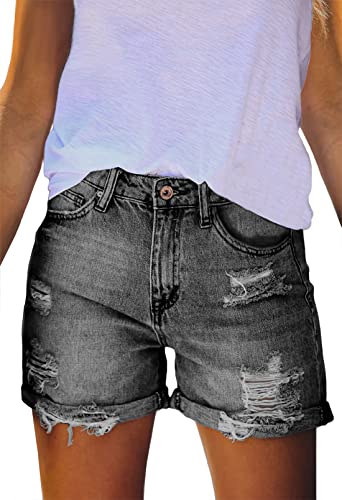 Sovoyontee Damen Hohe Taille Denim Kurze Hose Ausgefranste Distressed Zerrissener Jeans Destroyed Sommer Grau M Sovoyontee Damen Hohe Taille Denim Kurze Hose Ausgefranste Distressed Zerrissener Jeans Destroyed Sommer Grau M von Sovoyontee