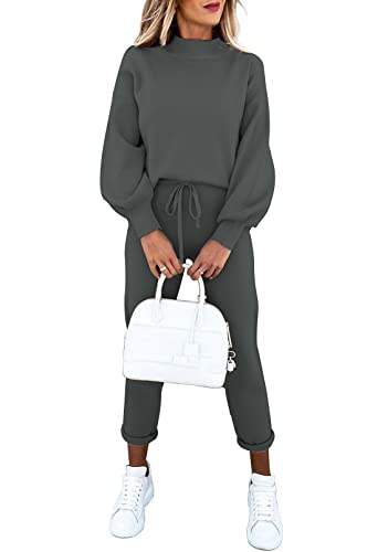Sovoyontee Damen Hoher Hals Sweatshirt Pyjamas Langarm Trainingsanzug Lounge 2-Teiliges Outfits Set Grau M von Sovoyontee