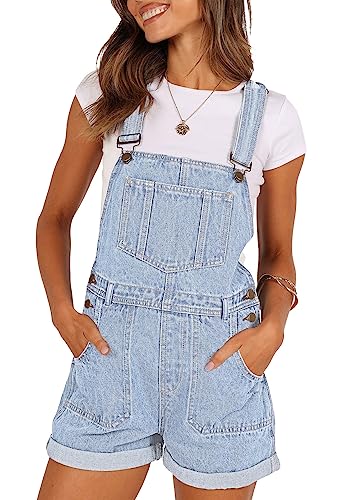 Sovoyontee Damen Jean Shortalls Verstellbare Träger Denim Bib Overalls Shorts Strampler Sommer Jumpsuits Himmelblau L von Sovoyontee