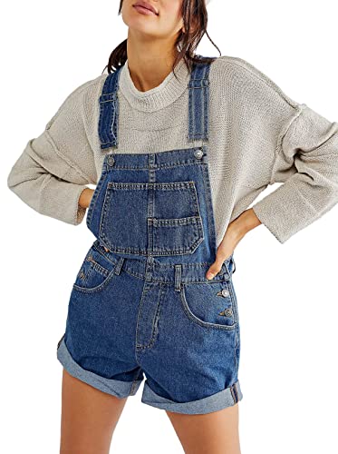 Sovoyontee Damen Jean Shortalls Verstellbare Träger Manschettensaum Denim Bib Overalls Shorts Strampler Jumpsuits Blau XXL von Sovoyontee