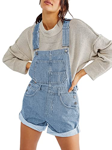 Sovoyontee Damen Jean Shortalls Verstellbare Träger Manschettensaum Denim Bib Overalls Shorts Strampler Jumpsuits Himmelblau S von Sovoyontee