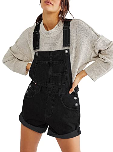 Sovoyontee Damen Jean Shortalls Verstellbare Träger Manschettensaum Denim Bib Overalls Shorts Strampler Jumpsuits Schwarz XXL von Sovoyontee