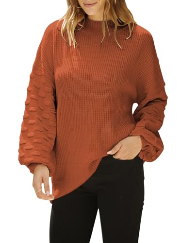 Sovoyontee Damen Herbst Oversized Rundhalsausschnitt Lange Puffärmel Grobstrick Pullover Pullover Tops, Braun, X-Groß von Sovoyontee