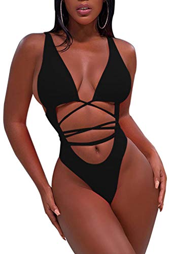 Sovoyontee Damen Sexy Einteiler Badeanzüge Bikini Badeanzug - Schwarz von Sovoyontee