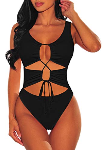 Sovoyontee Damen Sexy Einteiler Badeanzüge Cheeky Bikini Badeanzug - Schwarz - Large von Sovoyontee