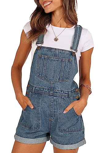 Sovoyontee Damen Sommer Jumpsuits Jean Shortalls Klassische Verstellbare Träger Denim Bib Overalls Shorts Strampler Indigo S von Sovoyontee