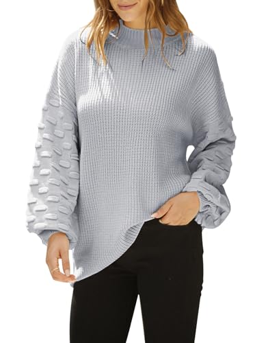 Sovoyontee Damen Süßer Oversized Crewneck Lose Puffärmel Grobstrick Pullover Sweater - Grau - Klein von Sovoyontee