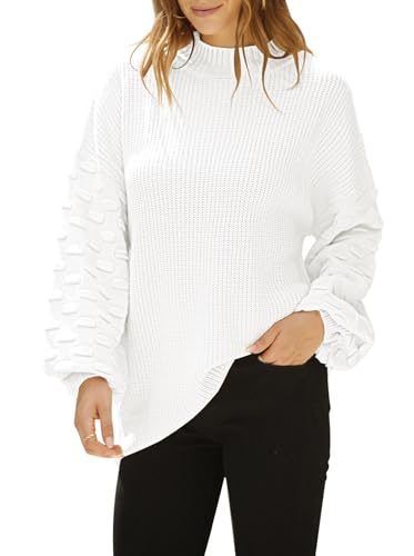 Sovoyontee Damen Herbst Oversized Rundhalsausschnitt Lange Puffärmel Grobstrick Pullover Pullover Tops, Weiss/opulenter Garten, Groß von Sovoyontee