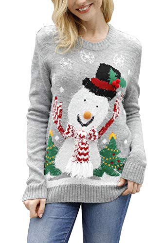 Sovoyontee Damen hässliche cute christmas sweater langarm knit klein grau-schneemann von Sovoyontee