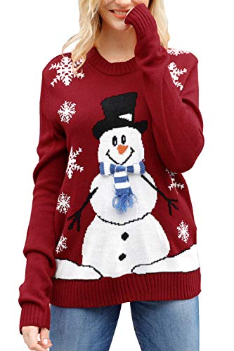 Sovoyontee Damen hässliche cute christmas sweater langarm knit mittel rot-schneemann von Sovoyontee