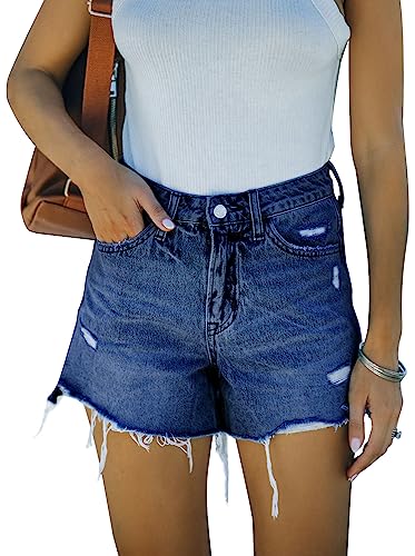 Sovoyontee Frauen Casual High Waist Denim Shorts Frayed Raw Saum Ripped Jeans Shorts von Sovoyontee