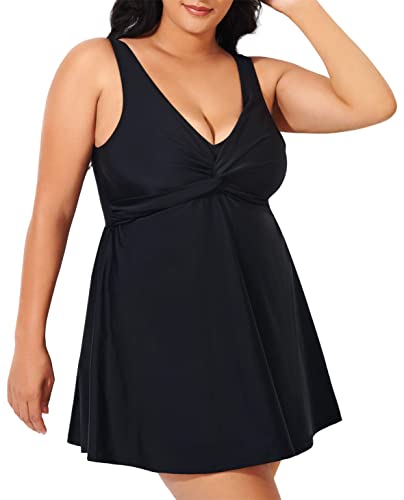 Sovoyontee Tankini-Badeanzug für Damen, Übergröße, zweiteilig, fließend, Bauchkontrolle, Badeanzüge mit gedrehter Vorderseite, Schwarz, 3XL Mehr von Sovoyontee