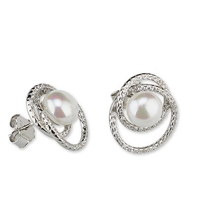 Sovrani Ohrringe für Damen aus der Kollektion Luce. Ohrringe aus 925er Silber mit Zirkonia und Shell Pearl, das Schmuckstück hat die Maße: 1,7 cm. Die Referenz: J8406 von Sovrani