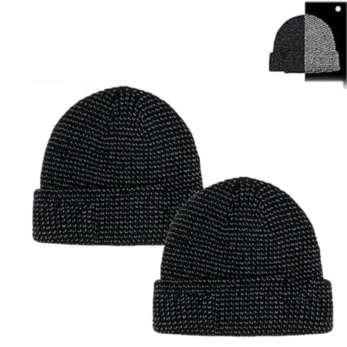 Flex Mütze 2.0 - Unisex, Flex Mütze Reflektierend, Reflektierende Mütze, Flex Mütze Damen Strickmütze Bleiben Sie Warm Und Sichtbar (Schwarz(2PCS),Einheitsgrösse) von Sovtay