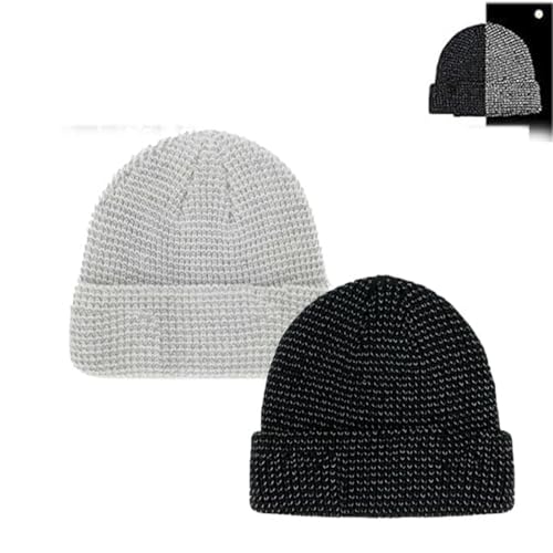 Flex Mütze 2.0 - Unisex, Flex Mütze Reflektierend, Reflektierende Mütze, Flex Mütze Damen Strickmütze Bleiben Sie Warm Und Sichtbar (Schwarz+Silber,Einheitsgrösse) von Sovtay