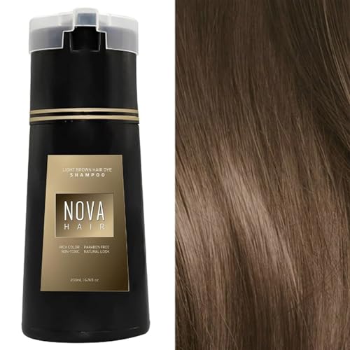 Nova Hair Dye Shampoo, Nova Hair Instant Dye Shampoo, Nova Hair Shampoo, Trynova Hair Shampoo, Haarfarbenshampoo für graues Haar, für Frauen und Männer (Light brown) von Sovtay