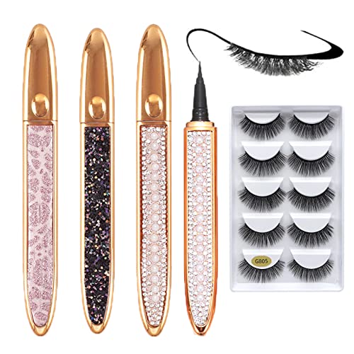 Selbstklebender Eyeliner Wimpern-Klebestift-Mit 5 Paaren falscher Wimpern. Magic Self-Adhesive Long-Lasting Eye Liner Eyelash Glue Pen, Flüssiger Eyeliner-Stift, Nicht magnetisch (3PCS) von Sovtay