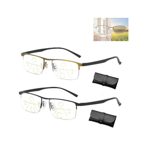 Sovtay Outfany Intellireader, Outfany Lesebrille, Outfany Intelli Lesebrille, Progressive Fern- Und Nah-Lesebrille Aus Titan, Progressive Lesebrille Für Frauen Und Männer (3.0x,Black+Gold) von Sovtay