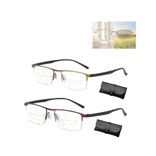 Sovtay Outfany Intellireader, Progressive Fern- Und Nah-Lesebrille Aus Titan Für Frauen Und Männer (4.0x, Gold+Red) von Sovtay