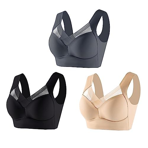 Wmbra BH, Wmbra Haltungskorrektur BH, Haltungskorrektur BH Damen Wmbra, Wmbra BH Für Seniorinnen Push Up, Wmbra Bügelloser BH, Wmbra Büstenhalter, Wmbra Lymph Pflege Turmalinfaser BH (3 Colors B,XL) von Sovtay